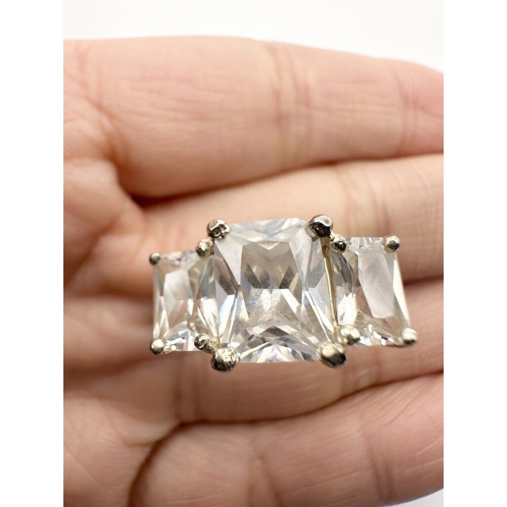 925 Sterling Silver Vintage Ring CZ  Prong Set Filigree Size 7